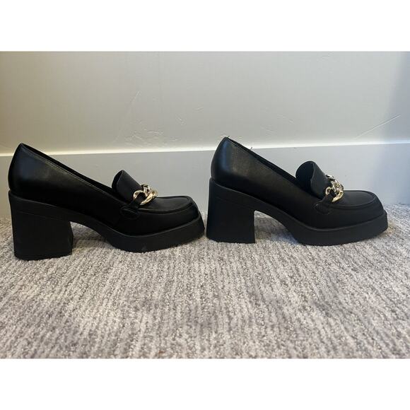 Mary Jane Black Loafers with Gold Chain - Picture 4 of 6